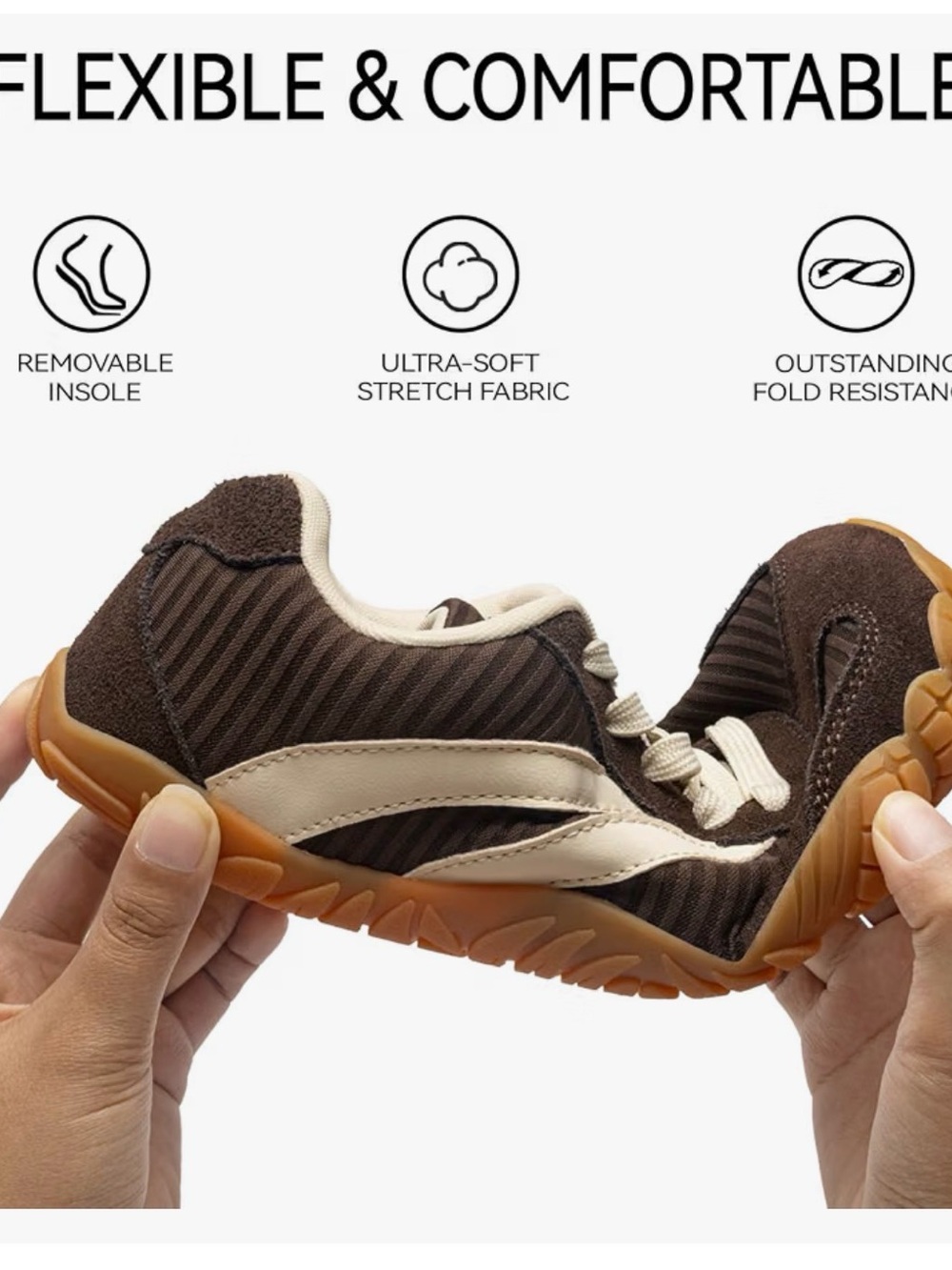 Women's Brown Suede Athletic with Cream Stripes - Picture 3 of 4